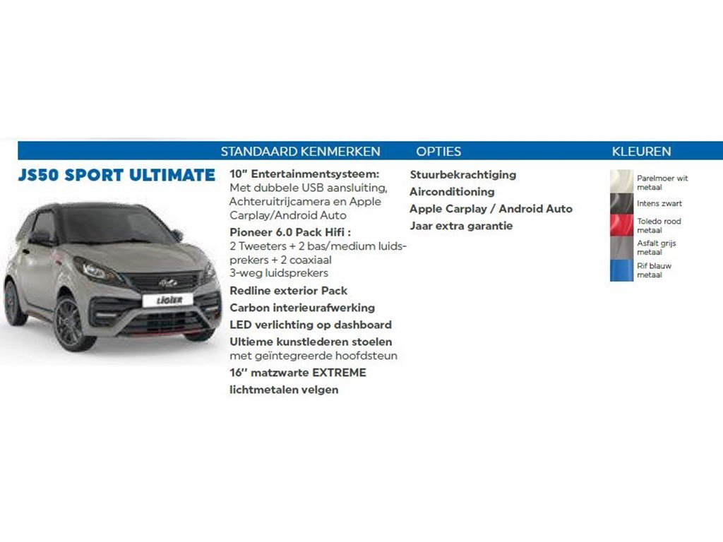 Nieuw In Voorraad Ligier Js 50 C Sport Pack Ultimate Sun Dci *45Km/*Airco*Carplay*Camera*Carbon*Leder Sportstoelen*16 Inch Alu* Autos In Roeselare